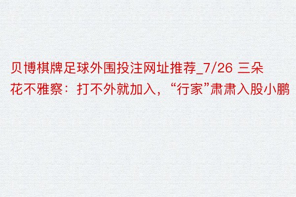 贝博棋牌足球外围投注网址推荐_7/26 三朵花不雅察:打不外就加入,“行家”肃肃入股小鹏
