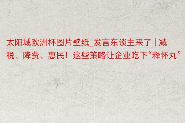 太阳城欧洲杯图片壁纸_发言东谈主来了 | 减税、降费、惠民!这些策略让企业吃下“释怀丸”